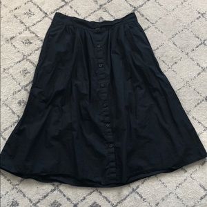 Black button-front midi skirt